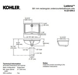 UNDER COUNTER BASIN - KOHLER PREMIUM -  ( WHITE - PREMIUM - 581x402 mm - 23.2inchX16inch )
