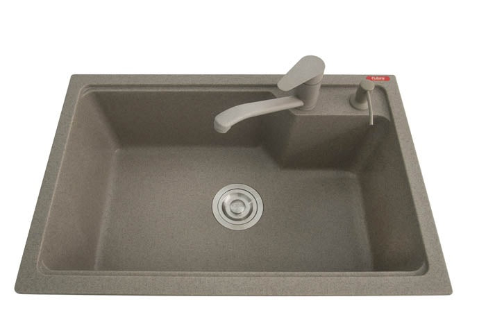 1.0 BOWL QUARTZ SINK W/FA-04 LIQUID SOAP DISPENSER, FA-05A WASTE COUPLING & FA-02A QUARTZ FAUCET (DEPTH 9INCH) - FUTURA -  ( BLACK -  - 680x450 mm - 27.2inchX18inch )