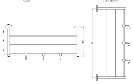 TOWEL RACK WITHOUT LOWER HANG W/3 HOOKS - JAQUAR FAUCETS -  ( ANTIQUE BRONZE - CONTINENTAL ACC. - 0x600 mm - 24inchX0inch )