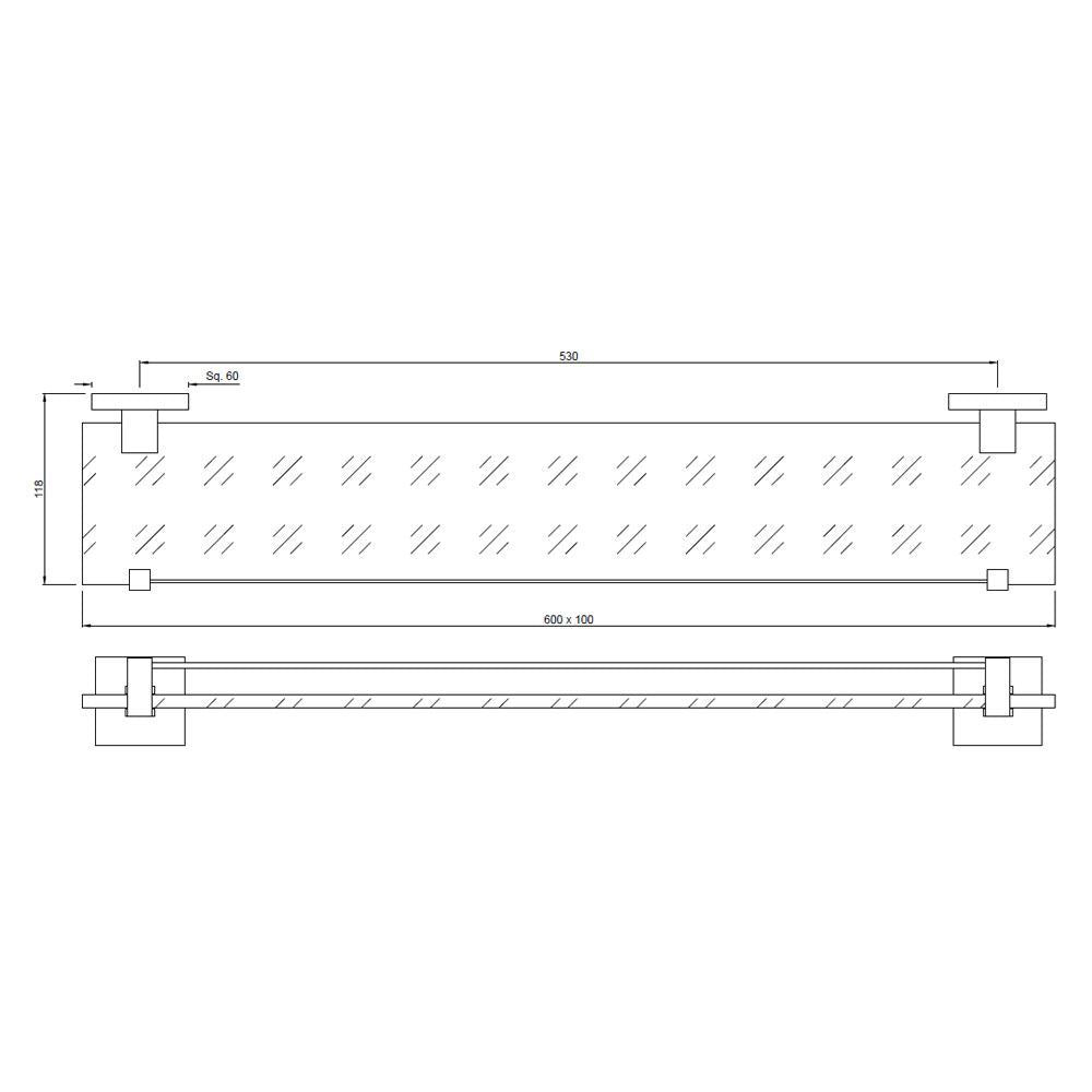 GLASS SHELF - JAQUAR FAUCETS -  ( GOLD MATT PVD - ACC. KUBIX PRIME - 0x600 mm - 0inchX24inch )