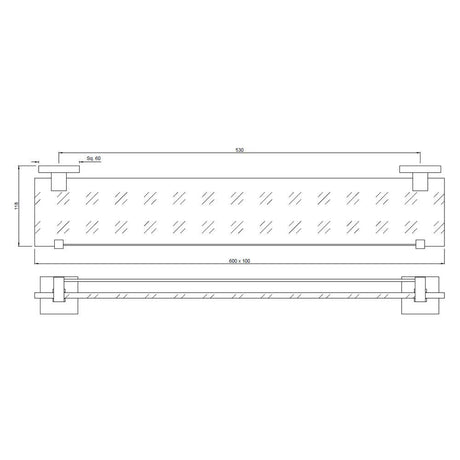 GLASS SHELF - JAQUAR FAUCETS -  ( GOLD MATT PVD - ACC. KUBIX PRIME - 0x600 mm - 0inchX24inch )
