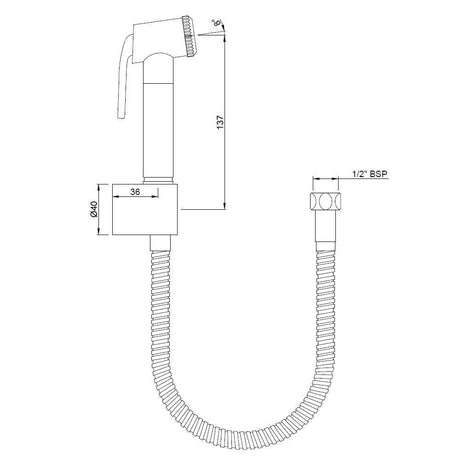 HEALTH FAUCET 1.2 MTR W/FLEXIBLE HOSE, HANDSET & BRACKET - JAQUAR FAUCETS -  ( BLACK CHROME - ALLIED - 0x15 mm - 0inchX0.5inch )