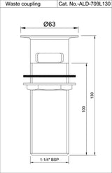 WASTE COUPLING H/T 130MM - JAQUAR FAUCETS -  ( CHROME - ALLIED - 32x125 mm - 1.25inchX5inch )