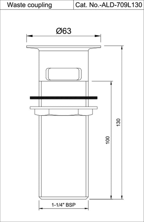 WASTE COUPLING H/T 130MM - JAQUAR FAUCETS -  ( CHROME - ALLIED - 32x125 mm - 1.25inchX5inch )