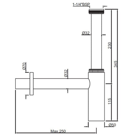 BOTTLE TRAP WITH 10 & 7.5 INCH PIPE - JAQUAR FAUCETS -  ( CHROME - ALLIED - 0x32 mm - 0inchX1.25inch )