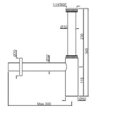 BOTTLE TRAP(W/INTERNAL PARTITION)32MM W/WALL FLANGE - JAQUAR FAUCETS -  ( GOLD MATT PVD - ALLIED - 300x32 mm - 12inchX1.25inch )