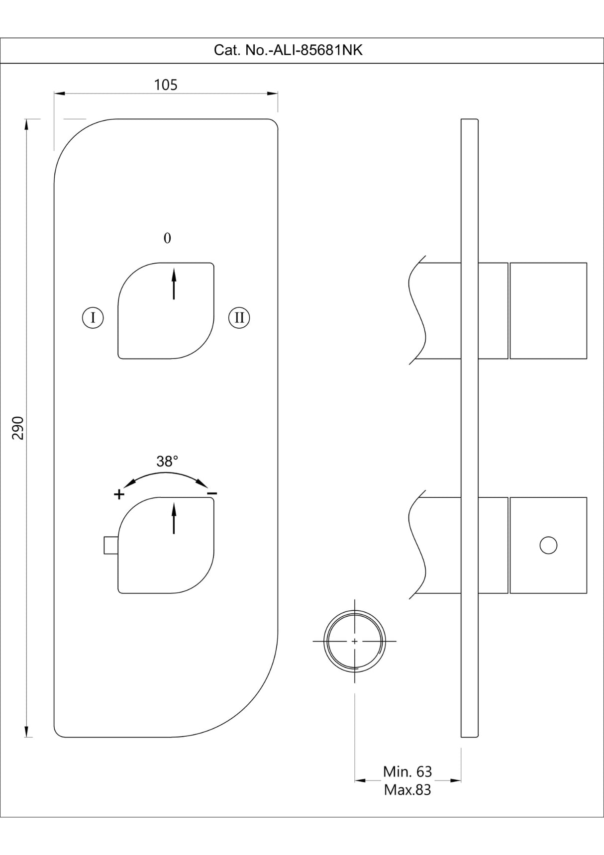 AQUAMAX EXPOSED PART KIT OF THERMOSTATIC SHOWER MIXER WITH 2-WAY DIVERTER WITH SLEEVE (COMPATIBLE WITH ALD-681N) - JAQUAR FAUCETS -  ( ANTIQUE BRONZE - ALIVE - 0x20 mm - 0inchX0.75inch )