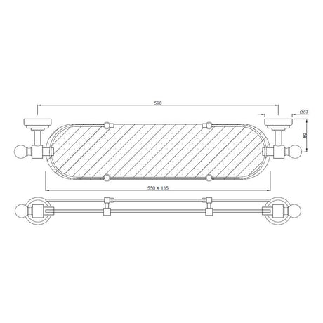 GLASS SHELF - JAQUAR FAUCETS -  ( CHROME - QUEENS ACC. - 0x550 mm - 0inchX22inch )