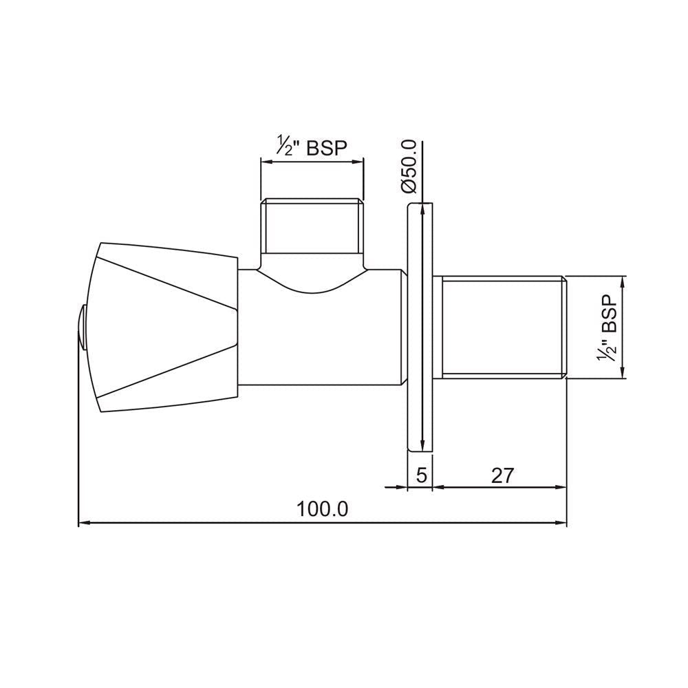 Technical drawing of a plumbing fitting with dimensions labeled