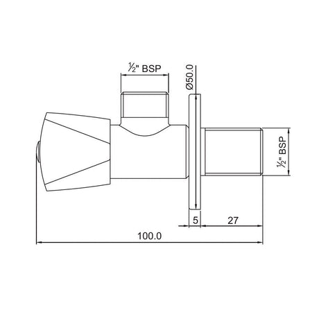 Technical drawing of a plumbing fitting with dimensions labeled