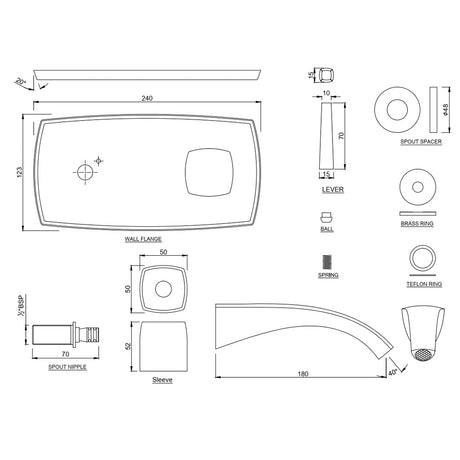 EXP PARTS FOR W/M BASIN MIXER W/FLANG - JAQUAR FAUCETS -  ( GRAPHITE - ARC - 0x15 mm - 0inchX0.5inch )
