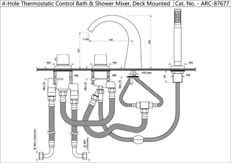 4-HOLE THERMOSTATIC BATH & SHOWER MIXER,DECK MOUNTED - JAQUAR FAUCETS -  ( CHROME - ARC - 0x15 mm - 0inchX0.6inch )