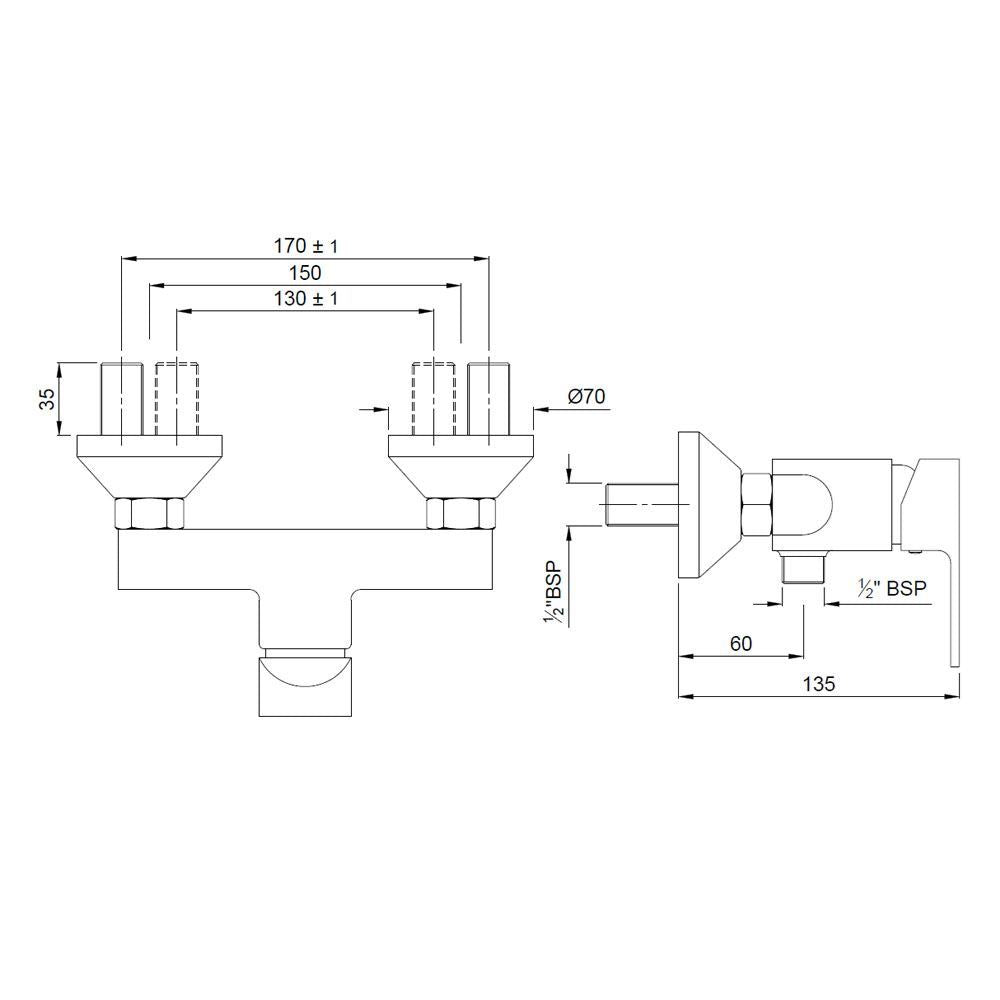 SINGLE LEVER EXPOSED SHOWER MIXER WALL MOUNTED - JAQUAR FAUCETS -  ( CHROME - ARIA - 0x15 mm - 0inchX0.6inch )