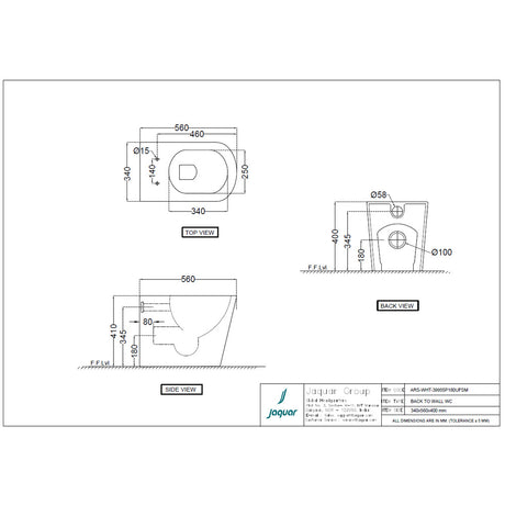 BACK TO WALL EWC P-TRAP W/SEAT CO - JAQUAR SWARE -  ( WHITE - ARIA - 340x560x400mm - 14inchx22inchx16inch)