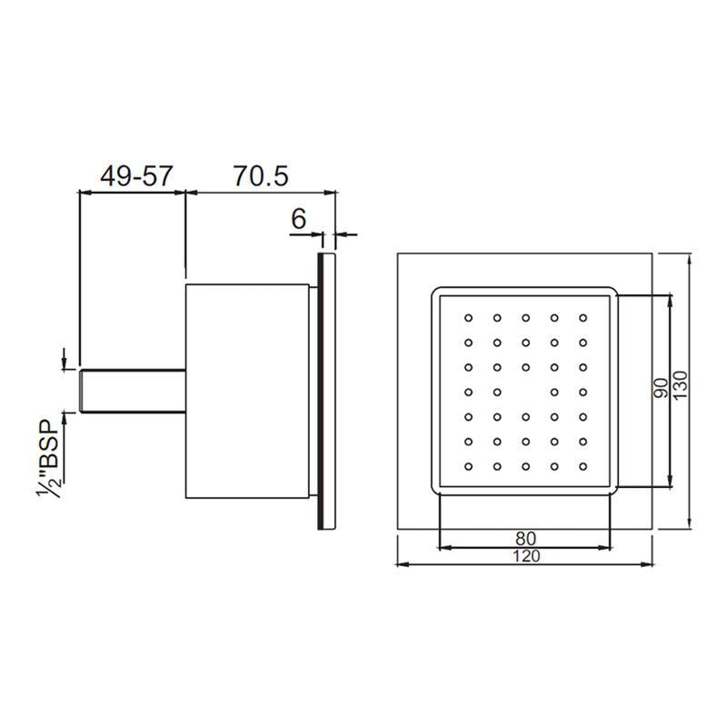 CONC.BODY SHOWER RECT. WITH INST BOX  - JAQUAR FAUCETS -  ( ANTIQUE COPPER - BODY SHOWER - 130x120 mm - 5.2inchX4.8inch )