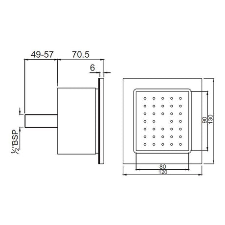 CONC.BODY SHOWER RECT. WITH INST BOX  - JAQUAR FAUCETS -  ( ANTIQUE COPPER - BODY SHOWER - 130x120 mm - 5.2inchX4.8inch )