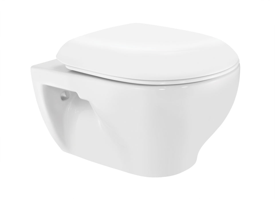 WALL HUNG WC WITH PP SOFT CLOSE SEAT COVER, HINGES, ACCESSORIES SET - JAQUAR SWARE -  ( WHITE - CONTINENTAL - 365x545x360mm - 14x21.5x14inch )