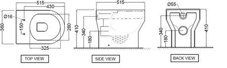 RIMLESS BACK TO WALL WC WITH UF SOFT CLOSE SEAT COVER - JAQUAR SWARE -  ( WHITE - QUEENS PRIME - 515x360 mm - 20.6inchX14.4inch )