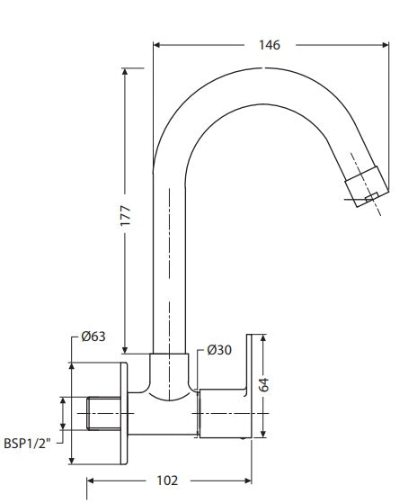 SINK COCK SWIVEL SPOUT-WALL MOUNT - HINDWARE FAUCETS -  ( POLISHED CHROME -  - 0x15 mm - 0inchX0.6inch )