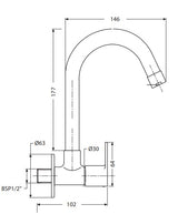 SINK COCK SWIVEL SPOUT-WALL MOUNT - HINDWARE FAUCETS -  ( POLISHED CHROME -  - 0x15 mm - 0inchX0.6inch )