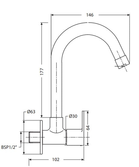 SINK COCK SWIVEL SPOUT-WALL MOUNT - HINDWARE FAUCETS -  ( POLISHED CHROME -  - 0x15 mm - 0inchX0.6inch )