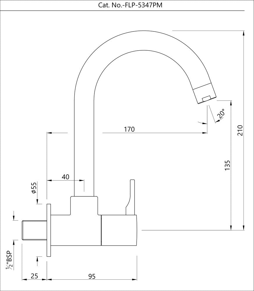 SINK COCK WITH REGULAR SWINGING SPOUT (WALL MOUNTED MODEL) - JAQUAR FAUCETS -  ( CHROME - FLORENTINE PRIME - 0x15 mm - 0inchX0.5inch )