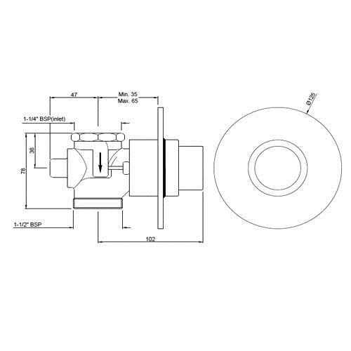 METROPOLE FLUSH VALVE - JAQUAR FAUCETS -  ( BLACK MATT - FLUSH VALVE - 0x32 mm - 0inchX1.25inch )