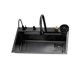 1.0 BOWL MULTIFUNCTION SS KITCHEN SINK WITH PULL OUT MIXER,RO TAP,RINSER,CHOPPING BOARD,DRAIN BASKET,WASTE COUPLING, PLUMBING KIT (DEPTH 9) - FUTURA -  ( BLACK - RAINFALL - 750x450 mm - 30inchX18inch )