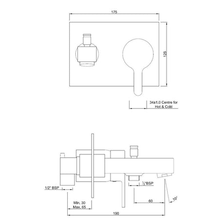 H.FLOW S/L BATH&SHWR MXR W/BUTTON SPT - JAQUAR FAUCETS -  ( CHROME - FUSION - 0x15 mm - 0inchX0.5inch )