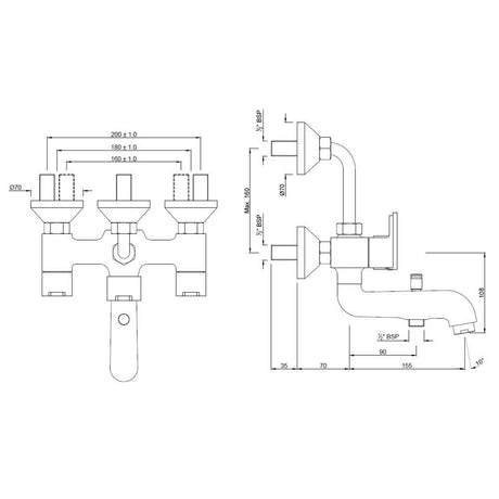 WALL MIXER 3 IN 1 - JAQUAR FAUCETS -  ( CHROME - FUSION - 0x15 mm - 0inchX0.5inch )