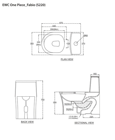 RIMLESS EWC 1 PC FABIO (S-220) - HINDWARE -  ( STAR WHITE -  - 0x0 mm - 0inchx0inch )