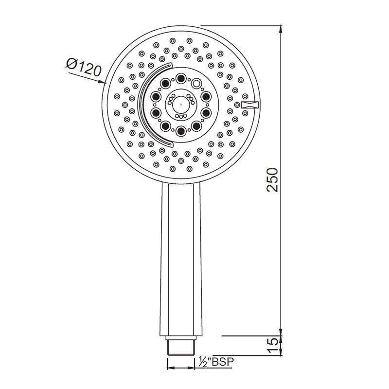 ROUND M.FLOW CASCADE W/O TUBE & HOOK - JAQUAR FAUCETS -  ( CHROME - HAND SHOWER - 15x120 mm - 0.5inchX4.5inch )