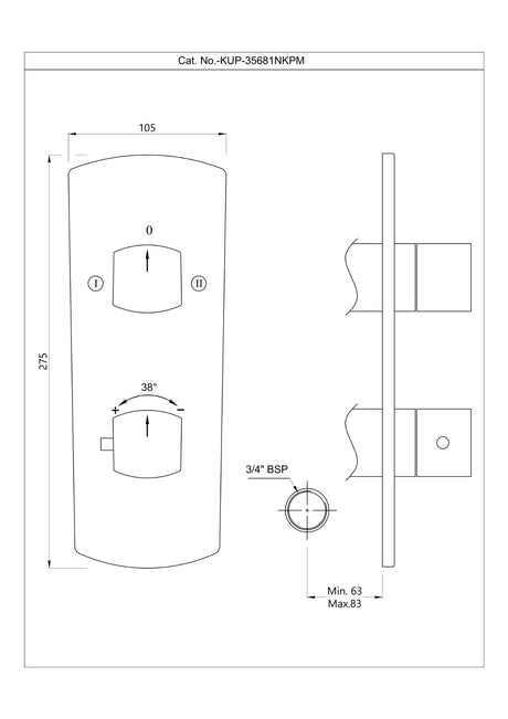 AQUAMAX EXPOSED PART KIT OF THERMOSTATIC SHOWER MIXER WITH 2-WAY DIVERTER WITH SLEEVE (COMPATIBLE WITH ALD-681N) - JAQUAR FAUCETS -  ( BLACK MATT - KUBIX PRIME - 0x20 mm - 0inchX0.75inch )