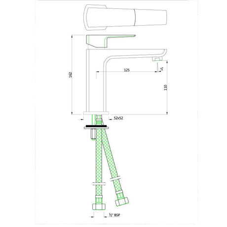 SL B/MXR W/O POP-UP&W/450MM BRAIDED PIPE - JAQUAR FAUCETS -  ( ANTIQUE COPPER - KUBIX PRIME - 0x15 mm - 0inchX0.5inch )