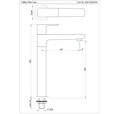 PILLAR COCK WITH 190MM EXTN BODY - JAQUAR FAUCETS -  ( CHROME - KUBIX PRIME - 0x15 mm - 0inchX0.5inch )