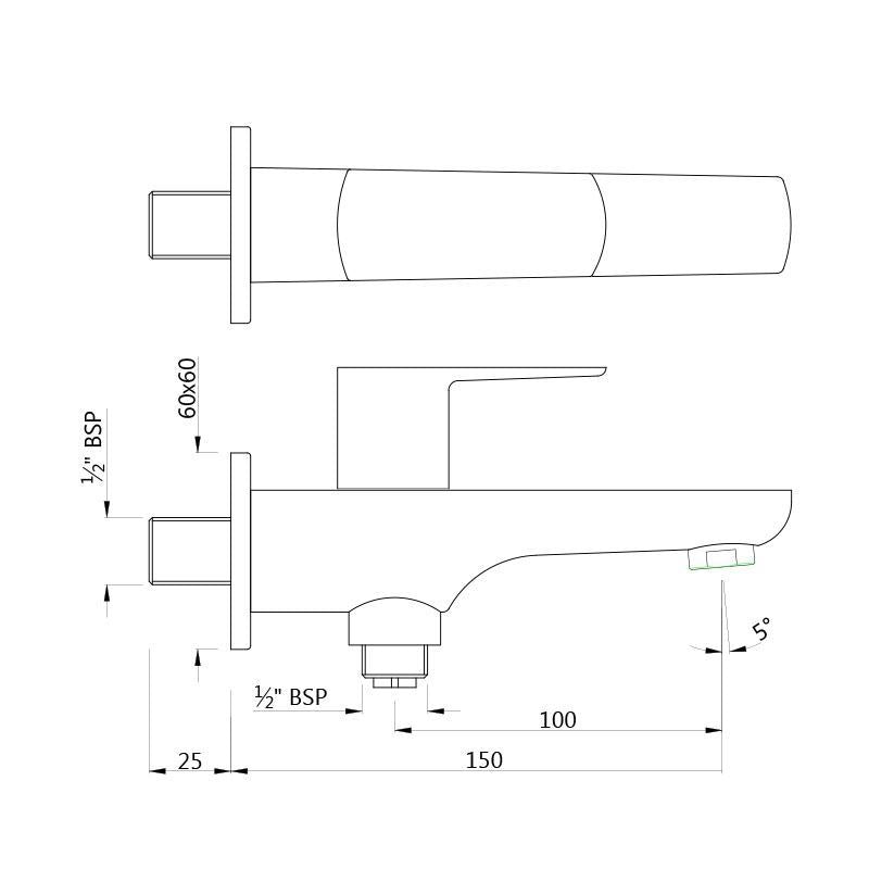 2-WAY BIB COCK WITH FLANGE - JAQUAR FAUCETS -  ( CHROME - KUBIX PRIME - 0x15 mm - 0inchX0.5inch )