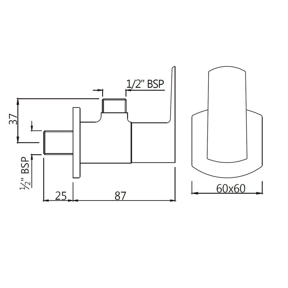 ANGLE COCK WITH FLANGE - JAQUAR FAUCETS -  ( BLACK MATT - KUBIX PRIME - 0x15 mm - 0inchX0.5inch )