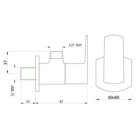 ANGLE COCK WITH FLANGE - JAQUAR FAUCETS -  ( CHROME - KUBIX PRIME - 0x15 mm - 0inchX0.5inch )