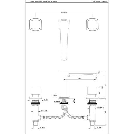 THREE HOLE BASIN MIXER W.O POPUP - JAQUAR FAUCETS -  ( CHROME - KUBIX PRIME - 0x15 mm - 0inchX0.5inch )