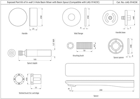 EXPOSED PART KIT OF TWO CONCEALED STOP COCKS - JAQUAR FAUCETS -  ( CHR - LAGUNA - 0x15 mm - 0inchX0.5inch )