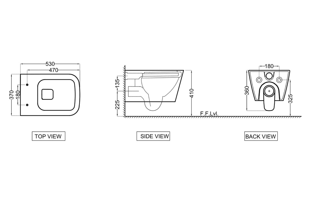 RIMLESS W/H WC W/UF/S.S/C W/BLIND INST. ( BOLT DISTANCE 7) - JAQUAR SWARE -  ( 370x525x350 mm -14.6×20.7×13.8 inches )