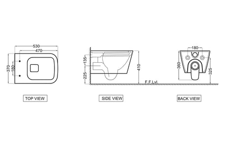 RIMLESS W/H WC W/UF/S.S/C W/BLIND INST. ( BOLT DISTANCE 7) - JAQUAR SWARE -  ( 370x525x350 mm -14.6×20.7×13.8 inches )