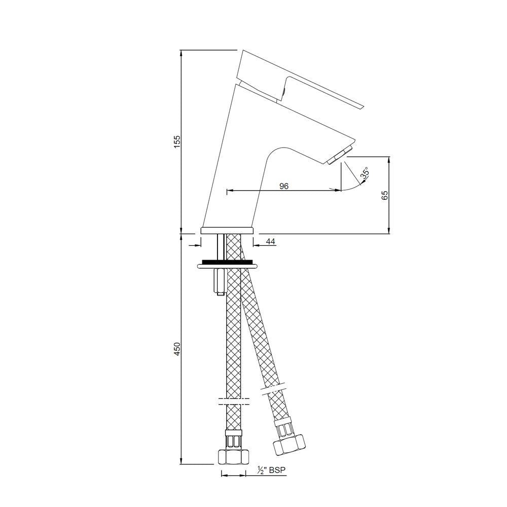 S.L. BASIN MIXER WITH BRAIDED PIPES - JAQUAR FAUCETS -  ( CHROME - LYRIC - 0x15 mm - 0inchX0.5inch )