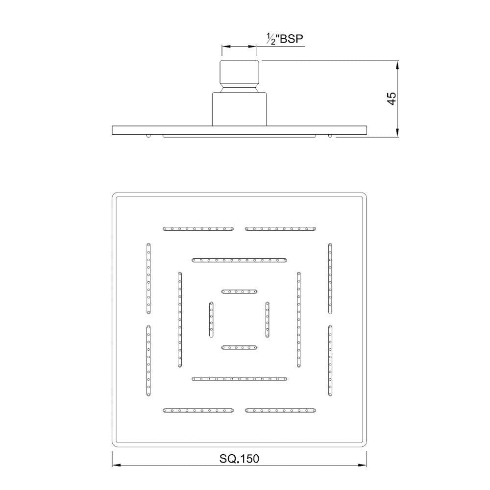 MAZE SQUARE 6   - JAQUAR FAUCETS -  ( CHROME - OVERHEAD SHOWER - 15x150 mm - 0.5inchX6inch )