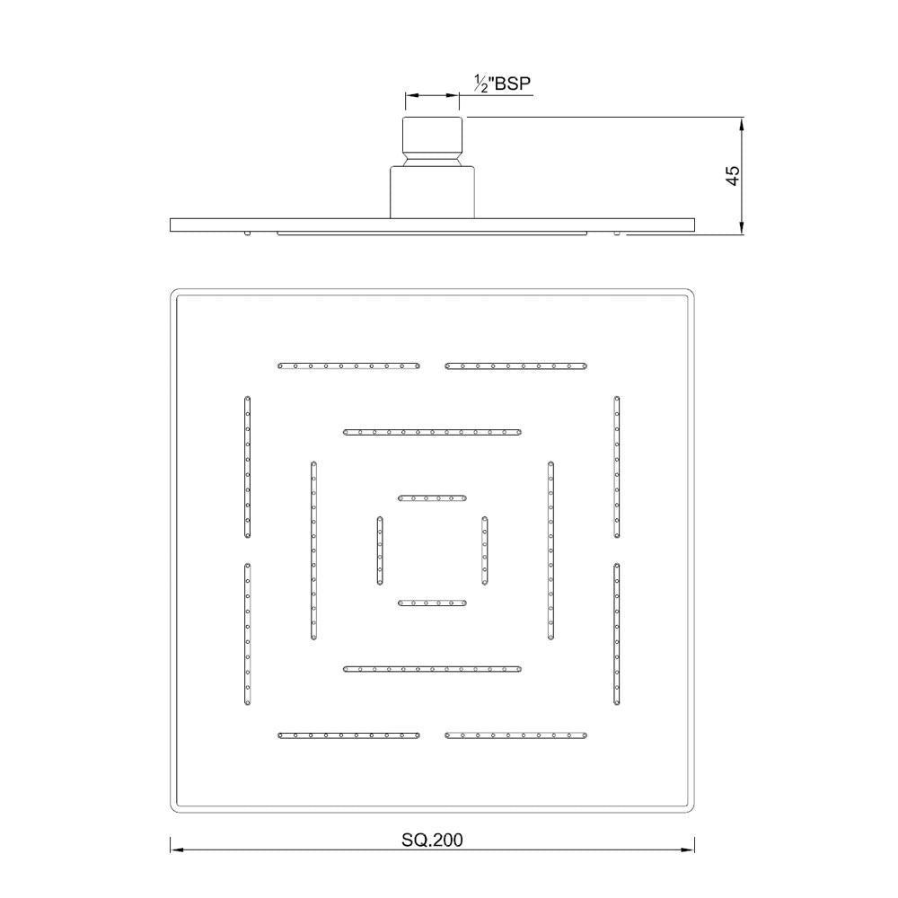MAZE SQUARE  8   - JAQUAR FAUCETS -  ( CHROME - OVERHEAD SHOWER - 15x200 mm - 0.5inchX8inch )
