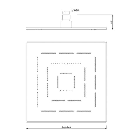 MAZE SQUARE  9.5   - JAQUAR FAUCETS -  ( CHROME - OVERHEAD SHOWER - 15x240 mm - 0.5inchX9.5inch )
