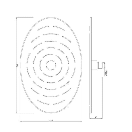 MAZE OVAL  13.5  X 8.5   - JAQUAR FAUCETS -  ( GOLD DUST - OVERHEAD SHOWER - 15x340 mm - 0.5inchX13.5inch )