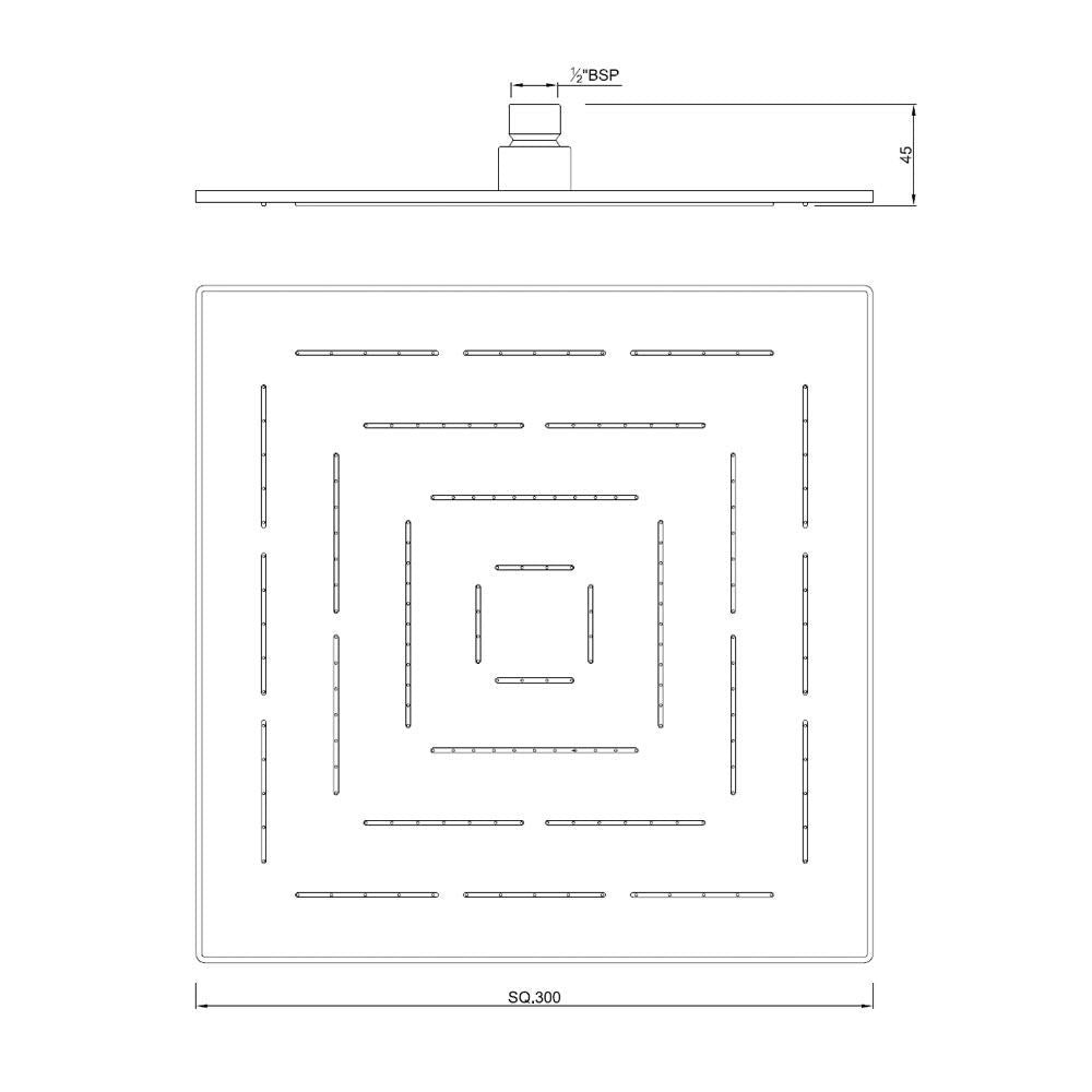 MAZE SQUARE 12   - JAQUAR FAUCETS -  ( CHROME - OVERHEAD SHOWER - 15x300 mm - 0.5inchX12inch )