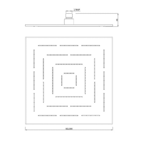 MAZE SQUARE 12   - JAQUAR FAUCETS -  ( CHROME - OVERHEAD SHOWER - 15x300 mm - 0.5inchX12inch )