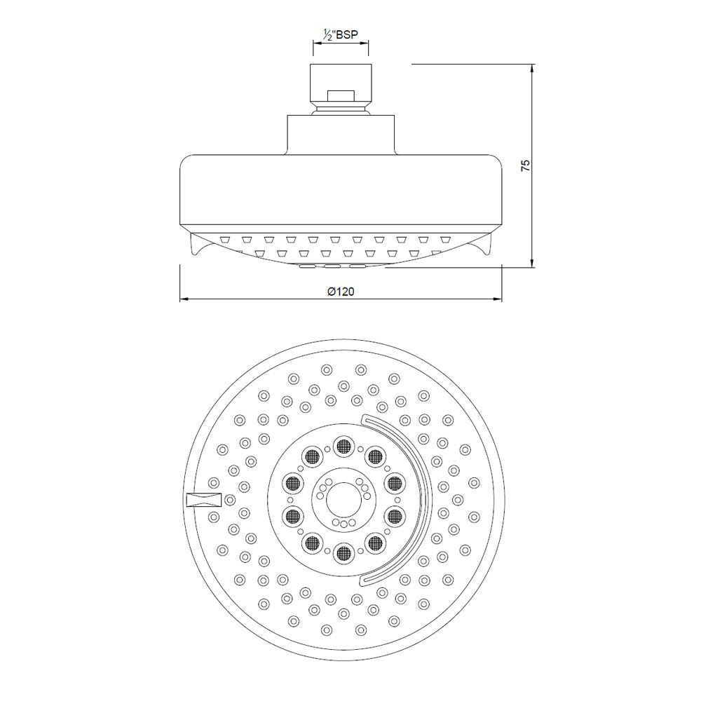 ROUND M.FLOW - JAQUAR FAUCETS -  ( CHROME - OVERHEAD SHOWER - 15x120 mm - 0.5inchX4.5inch )